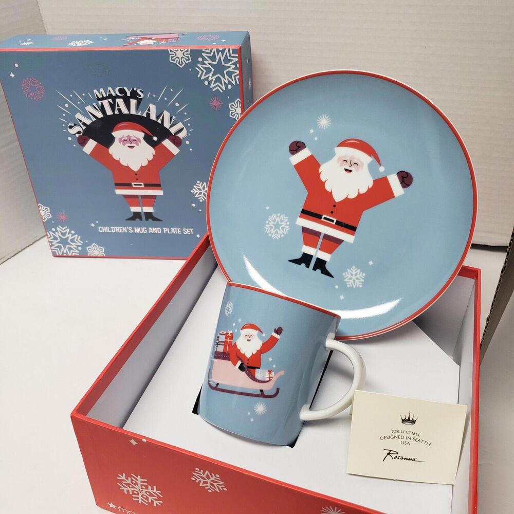 Macy's Santaland Childrens Plate Cup Gift Set‎ Santa Christmas 2022 By Roseanna